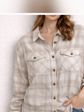 Frank & Oak Beige Plaid Button-Up Shirt